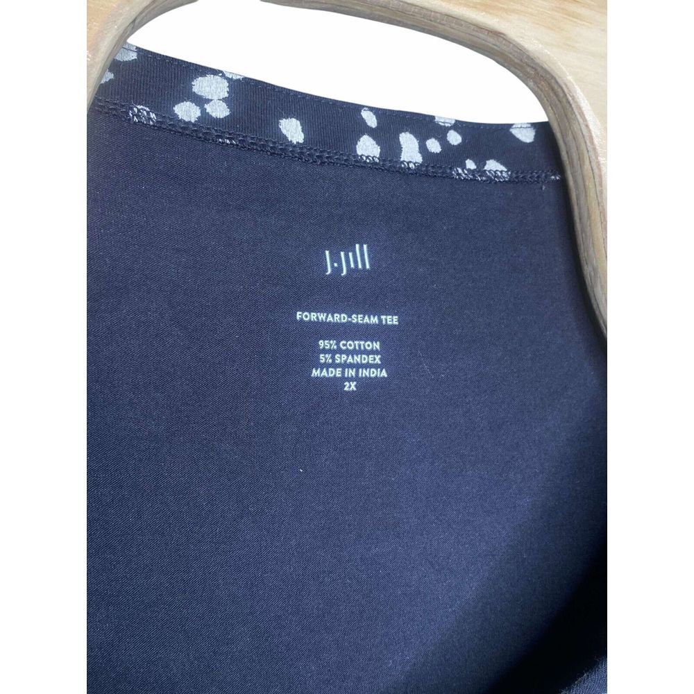J. Jill blouse size 2XL navy‎ blue white polka dots 3/4 sleeve Forward seam tee - Picture 3 of 5